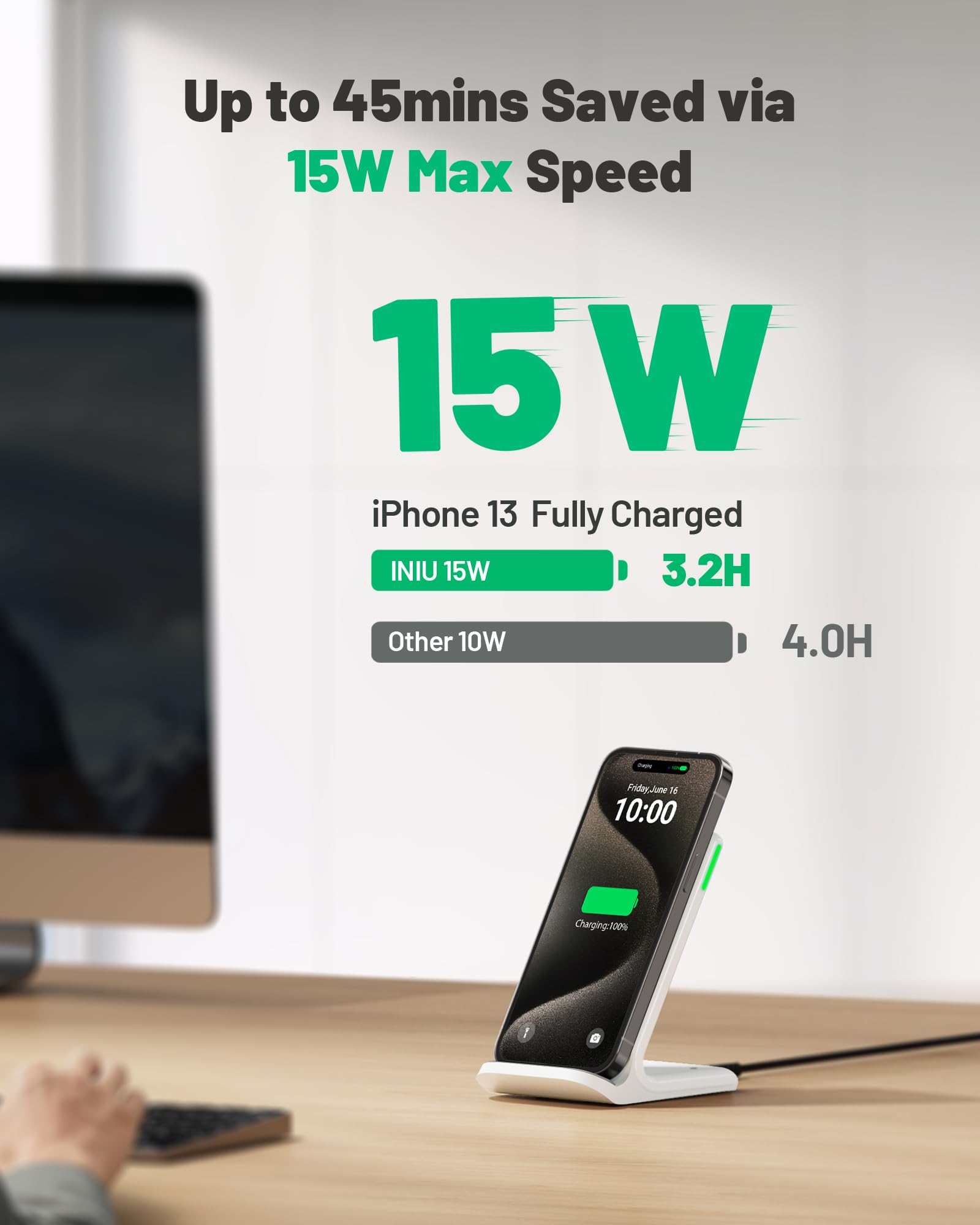INIU Wireless Charger, 15W Fast Qi Certified Wireless Charging Station