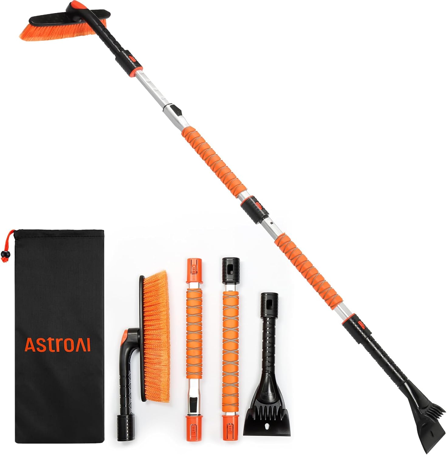 AstroAI Extendable Ice Scraper & Snow Brush – 47.2", Orange