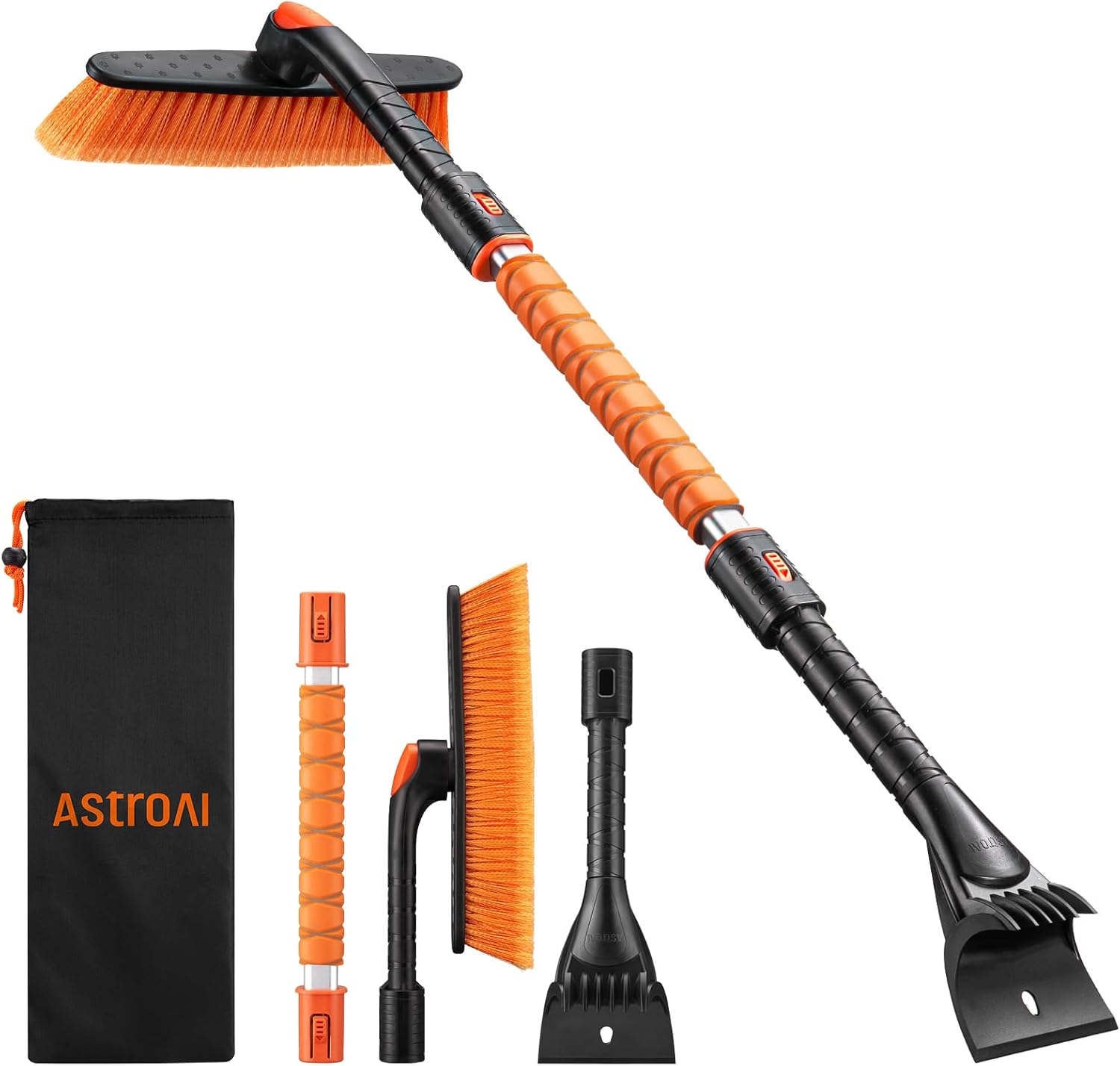 AstroAI Extendable Ice Scraper & Snow Brush – 47.2", Orange