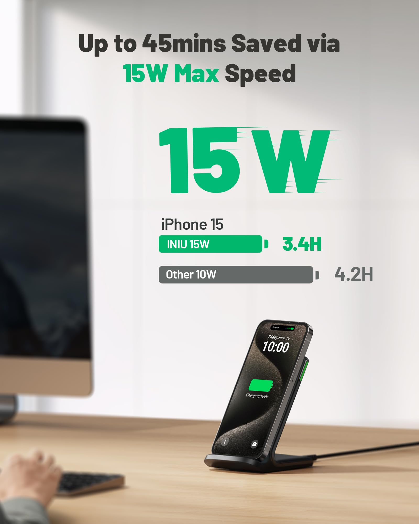 INIU Wireless Charger, 15W Fast Qi Certified Wireless Charging Station