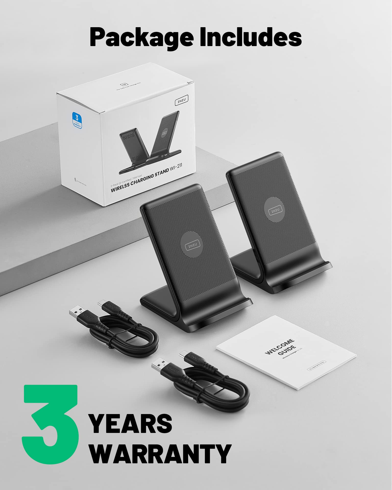 INIU Wireless Charger, 15W Fast Qi Certified Wireless Charging Station