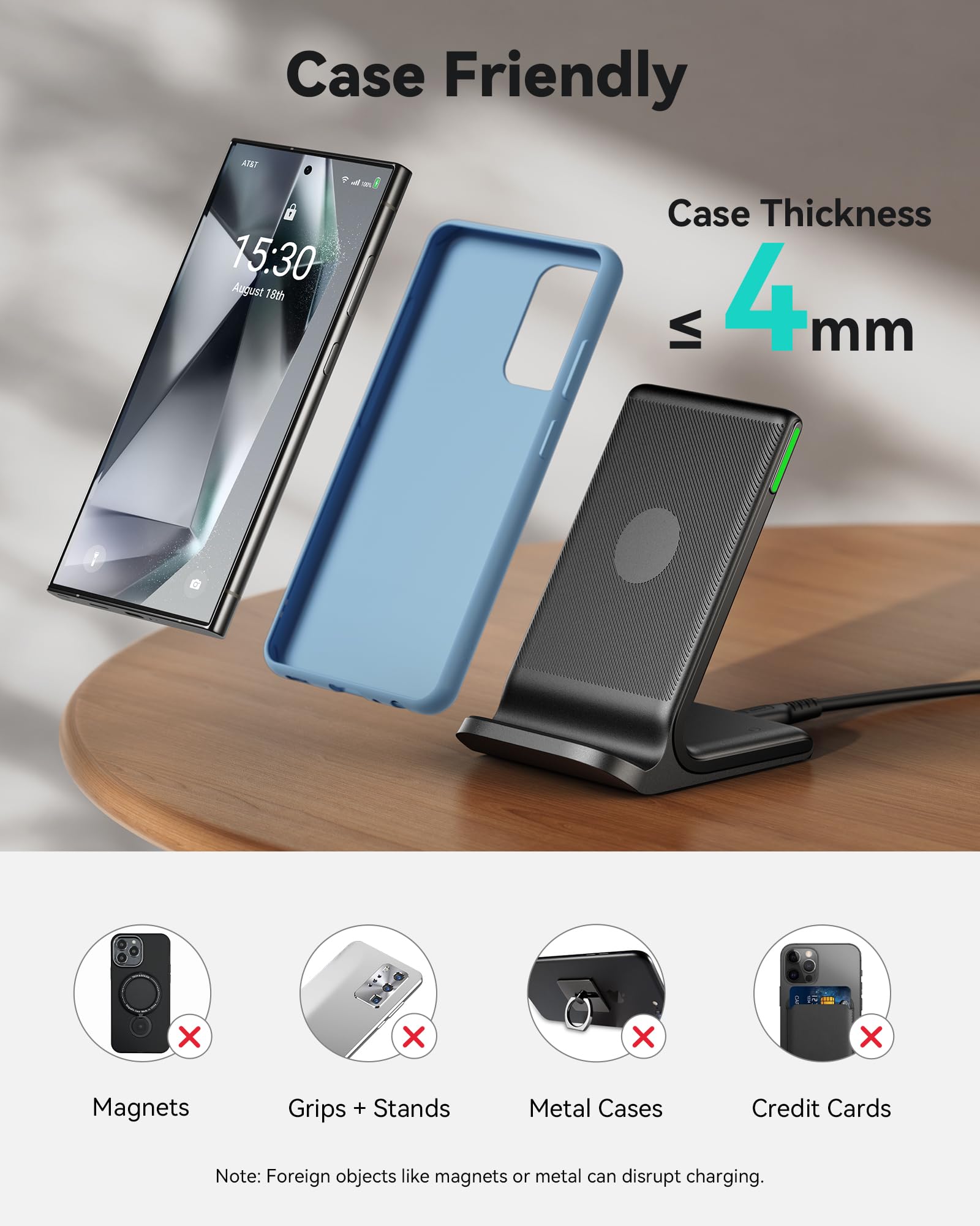 INIU Wireless Charger, 15W Fast Qi Certified Wireless Charging Station