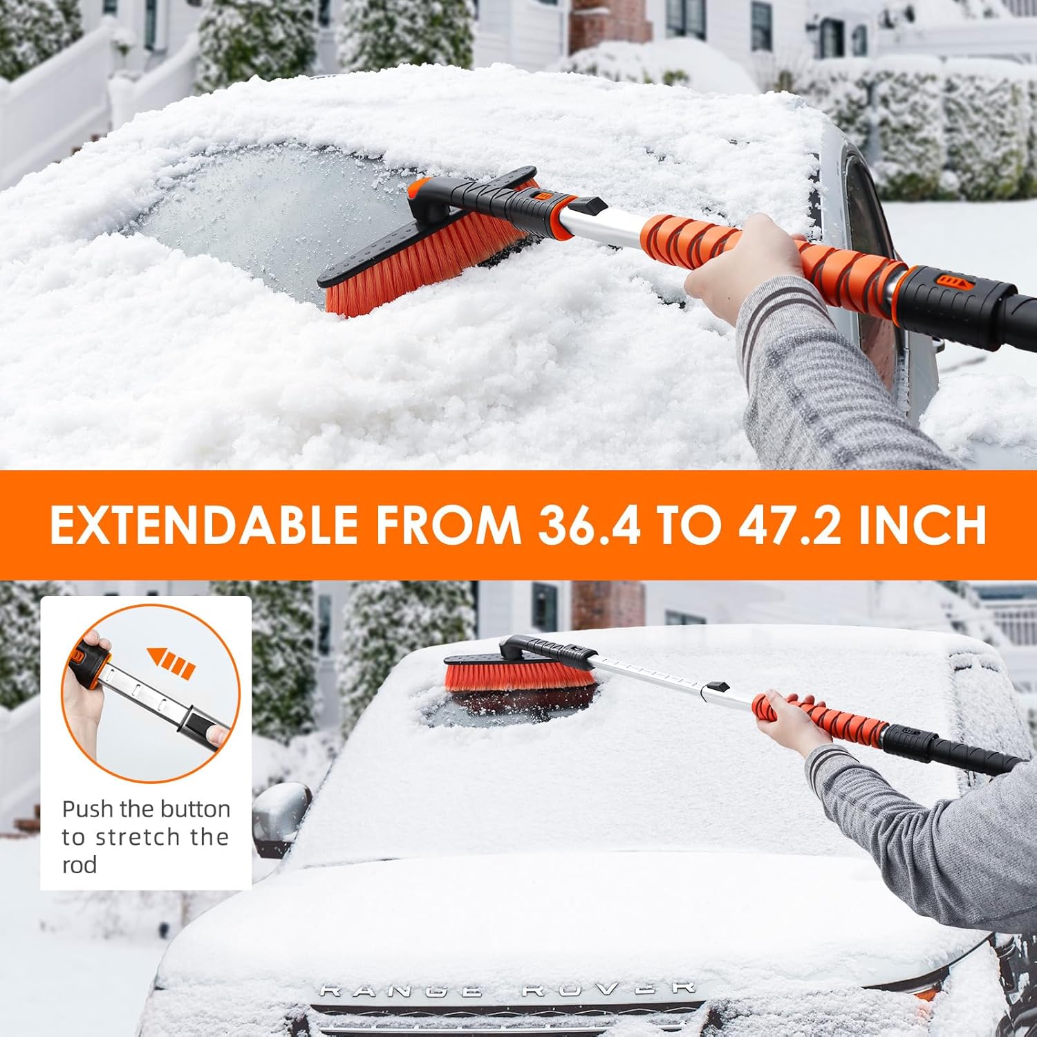 AstroAI Extendable Ice Scraper & Snow Brush – 47.2", Orange