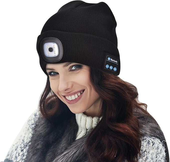 Etsfmoa Unisex Bluetooth Beanie Hat with Light Wireless Headphones