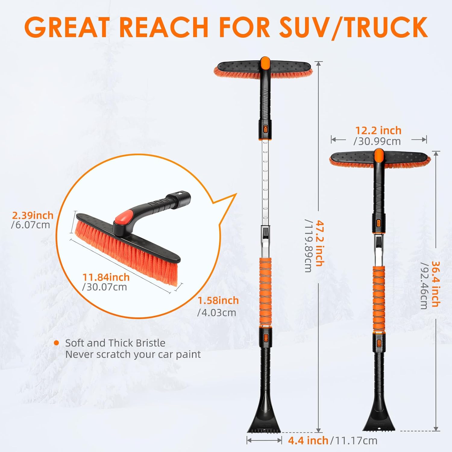 AstroAI Extendable Ice Scraper & Snow Brush – 47.2", Orange