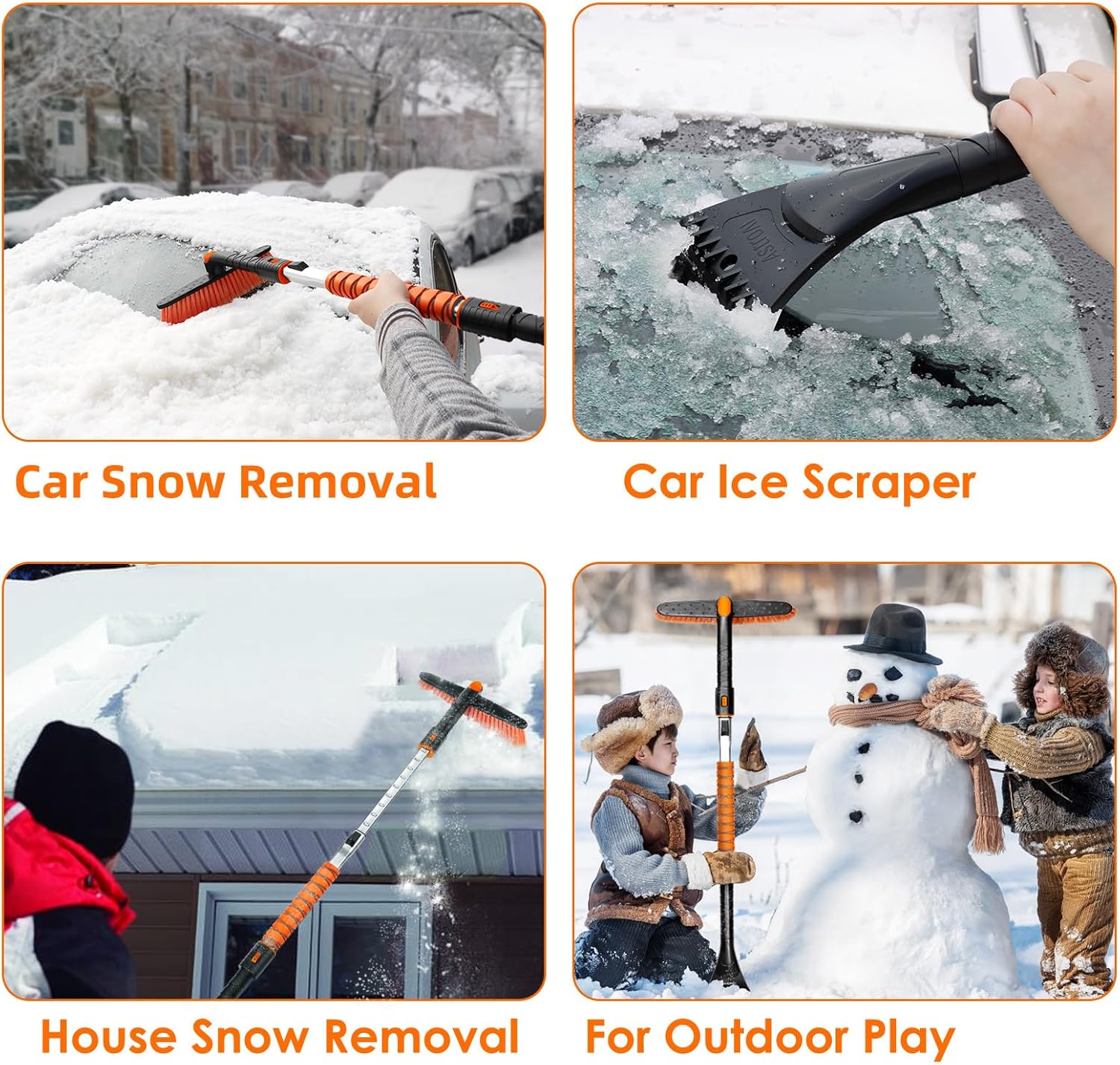 AstroAI Extendable Ice Scraper & Snow Brush – 47.2", Orange