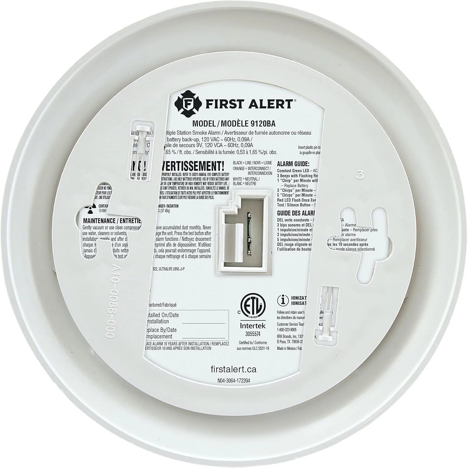 First Alert 9120BA Hardwired Smoke Alarm with 9V Backup Battery