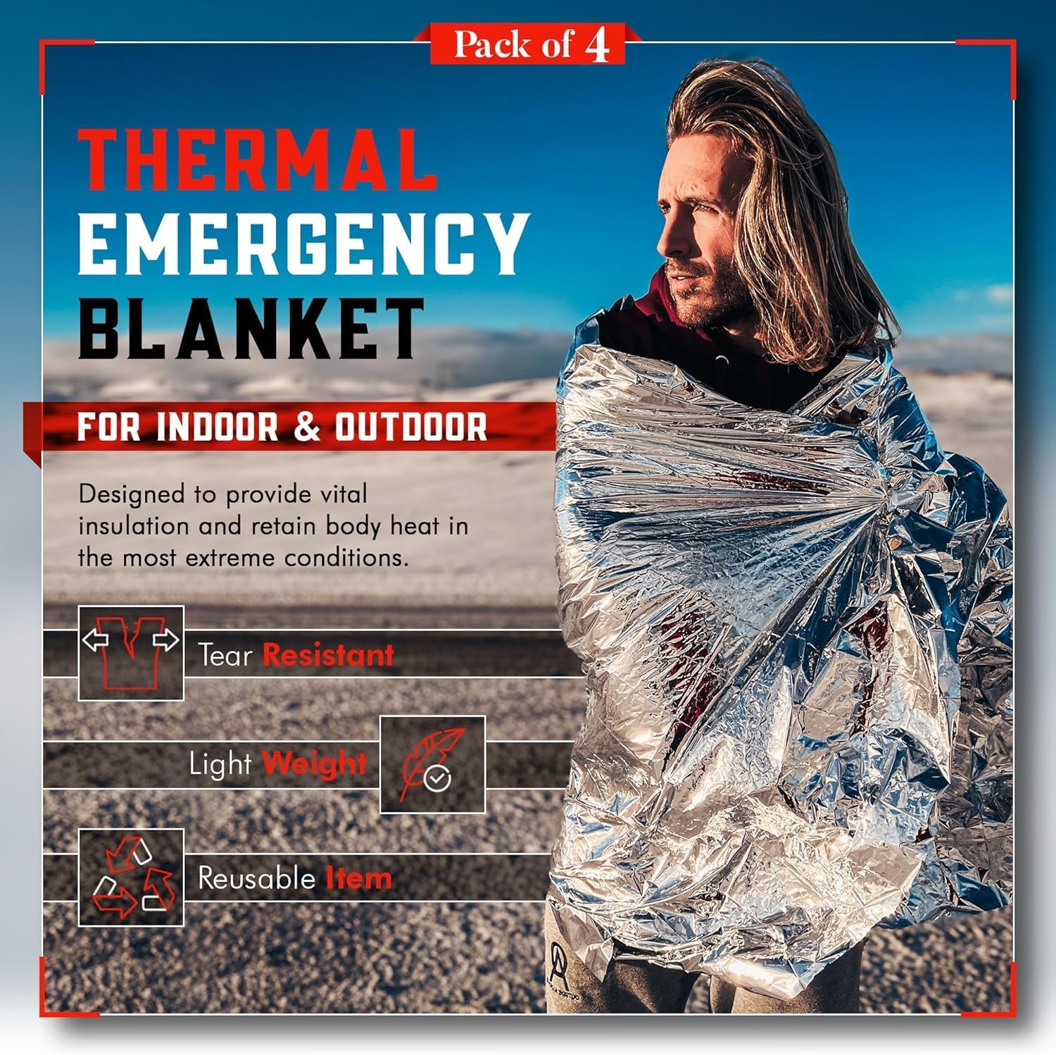 Emergency Mylar Blanket 4-Pack – Thermal Survival Gear