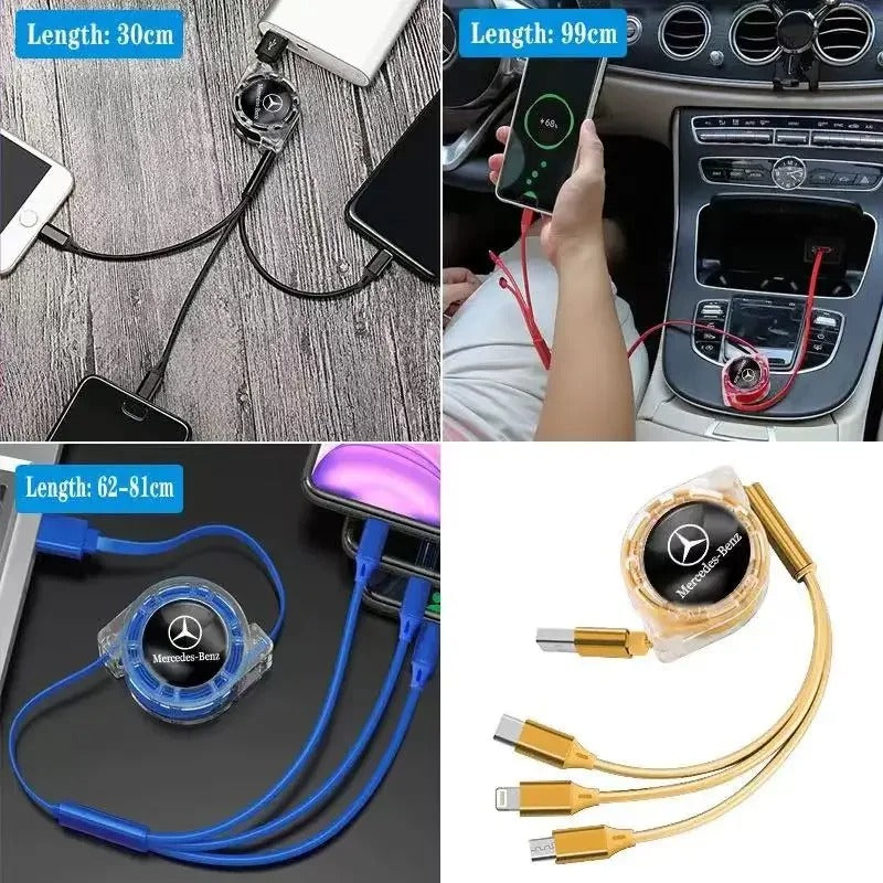 3 in 1 Car Interior Quick Charger USB Data Cable